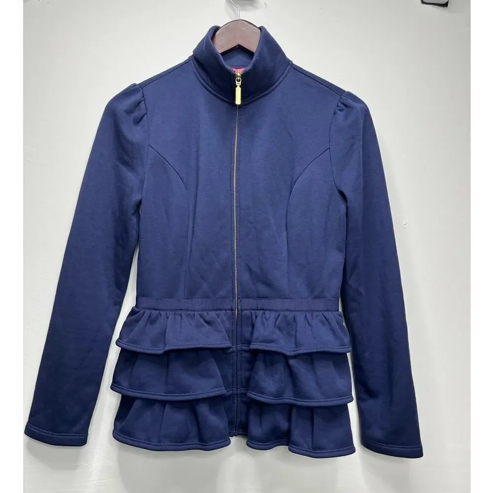 Lilly Pulitzer Navy Blue Azela Ruffle Fleece Jacket / Size-XSMALL